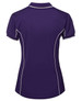 A purple polo shirt with contrasting piping, featuring a logo on the back.