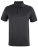 A black marle polo shirt with a collar and three buttons, featuring a logo on the label.