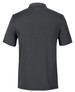 A dark grey polo shirt featuring a classic collar and short sleeves, with a logo on the back.