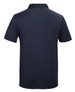 A navy polo shirt featuring a classic collar and short sleeves, complete with a branding logo.