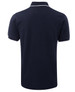 A navy polo shirt with white trim, featuring a collar and short sleeves. Includes a logo on the garment.