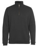 A black 1/2 zip sweatshirt featuring a high collar and a gold zip. It has a simple design with a branded logo.