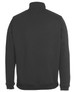 A black 1/2 zip sweat jumper with a high collar and ribbed hem, featuring a logo on the back.