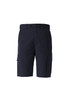 Men's dress shorts in navy blue with a logo, featuring side pockets and a classic fit.