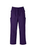 A pair of classic unisex scrub cargo pants in dark purple with an elastic waistband and side pockets.