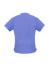 A purple women's scrub top featuring short sleeves and a relaxed fit, with a subtle logo.