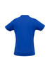 A blue women's short sleeve tee features a simple design and includes a branding logo.