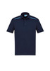 Men's short sleeve polo shirt in navy blue with light blue accents and a logo on the chest.