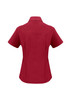 A short sleeve button-up shirt in a rich burgundy colour, featuring a classic collar and a fitted style.