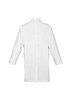 A white unisex classic lab coat with long sleeves and a back vent, featuring two side pockets.