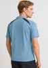 A mens splice short sleeve polo in a light blue colour, featuring contrasting dark blue accents and a logo.
