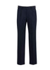 Men's regular fit trousers in navy blue with pleats; features a waistband and a logo. Suitable for formal wear.