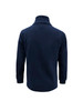 A navy blue men's heavy weight fleece jumper featuring a high collar and long sleeves, with a logo on the back.