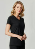 A short-sleeve black top for women with a v-neck design, featuring a fitted silhouette and soft fabric.