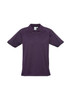 A purple short sleeve polo shirt featuring a collar and a logo.