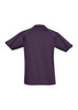 A purple men's short sleeve polo shirt with a regular fit and a back view, featuring a branding logo.