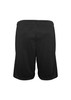 Black sports shorts with an elastic waistband and a simple design, featuring a logo on the back.