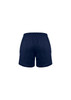 Men's sports shorts in navy blue, featuring a smooth fabric and an unidentified logo on the side.