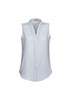 A light grey sleeveless top with a v-neck design and a logo on the label.