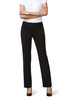 A pair of black slacks tailored for women, featuring a sleek design and a tailored fit.