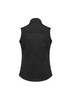 A women's softshell vest in black, featuring a streamlined design and a collar. Includes a logo.