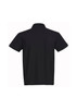 A black short sleeve polo shirt with a collar and a logo on the sleeve.