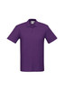 A purple polo shirt with a collared neck and short sleeves, featuring a brand logo.
