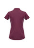 A maroon short sleeve polo shirt with contrasting white piping and a logo on the chest.