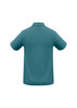 A greenish-blue men's polo shirt with a collar and short sleeves, featuring a logo on the front.