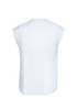 A white blouse with short, cap sleeves, featuring a simple design and no visible embellishments.