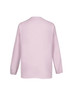 A light pink hi-lo blouse with long sleeves and a relaxed fit, featuring a simple design and a brand logo.