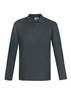 A long sleeve polo shirt in dark green, featuring a classic collar and a logo on the chest.