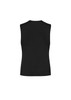 A black women's longline vest with a sleeveless design, featuring a simple and modern cut.