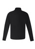 A unisex Merino wool mid-layer pullover in black with a collar and long sleeves, featuring a logo.