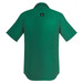 A men's outdoor short sleeve shirt in a vibrant green colour with a branded label on the back.