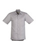 A lightweight short sleeve shirt in grey, featuring two front pockets and a logo. Suitable for workwear.