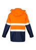 Hi-vis ultralite waterproof jacket in orange and navy with reflective stripes. Features a hood and is designed for workwear.