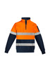 Hi Vis 1/4 zip pullover in orange and navy, featuring reflective hoop tape detailing and a logo on the sleeve.