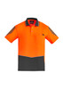 Hi Vis short sleeve polo shirt in orange and grey, featuring a pocket and a logo on the chest.