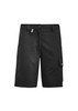 Black women's rugged vented shorts with multiple pockets and a logo on the side. Lightweight and designed for workwear.