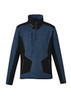 A unisex half-zip pullover in navy blue with black accents and a logo. Features zip pockets and reinforced knit design.