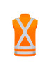 A high-visibility orange softshell jacket featuring reflective crossback and stripe designs. It has a logo on the front.