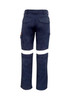 Mens cargo pants in navy blue with reflective white taping and rear pockets. Features an elastic waistband and branding.