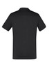 A black short sleeve polo shirt featuring a simple design and a logo on the front.