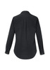 A women's long sleeve button-up shirt in dark grey, featuring a pleat detail at the back and a collar.