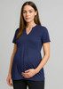 A navy blue Women's Mali Stretch Tunic T-Top featuring a v-neck design, suitable for maternity wear. It has a logo.