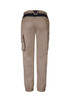 Women's khaki work pants featuring a comfortable waistband and cargo pockets at the back. Includes branding on the waist.
