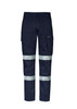 Men's essential stretch cargo pants in navy with reflective stripes and a logo on the side.