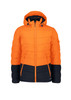 Unisex Streetworx Hooded Puffer Jacket in vibrant orange and navy, featuring a zip closure and a logo badge.