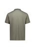 A men's short sleeve polo shirt in a muted olive green colour, featuring a collar and logo detail.
